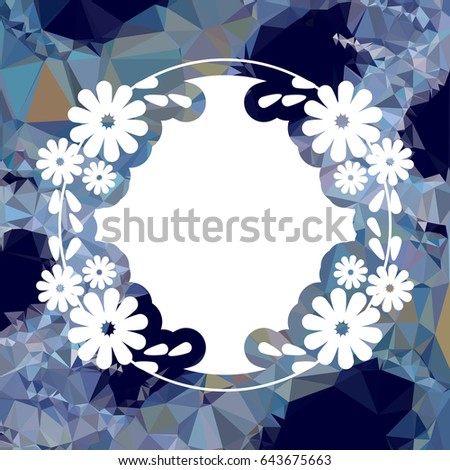 Color mosaic round frame with decorative flower. Original decorative background for text or photos. Vector clip art.