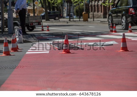 Road works painting lines