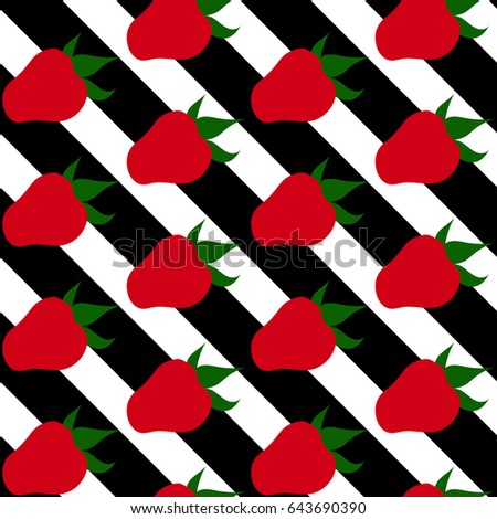 Strawberry pattern. Seamless pattern with mellow strawberries on the striped background.