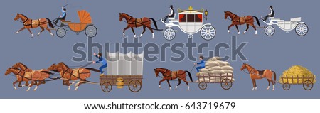 Set of vector horse-drawn vehicle. Vector illustration