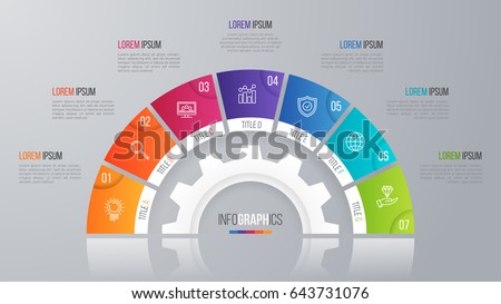 Vector circle chart template for infographics with 7 options. Royalty-Free Stock Photo #643731076