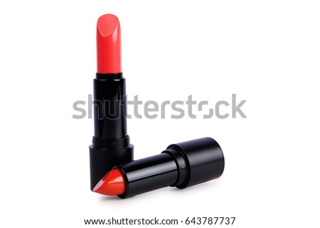 Colorful set of lipstick isolated on white background