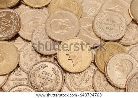 Stacks of Turkish gold coins (Ata lira - Besli) - background
