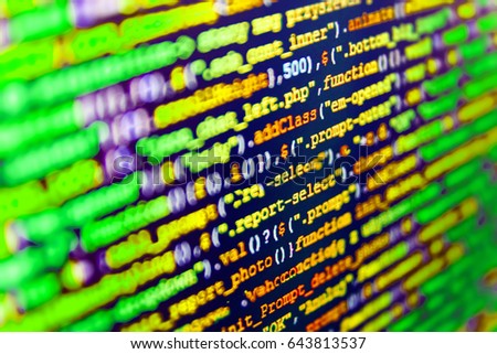 Software development. Notebook closeup photo. Data network hardware Concept. SEO concepts for better SERP. Binary digits code editing. IT business.  Programmer typing new lines of HTML code. 
