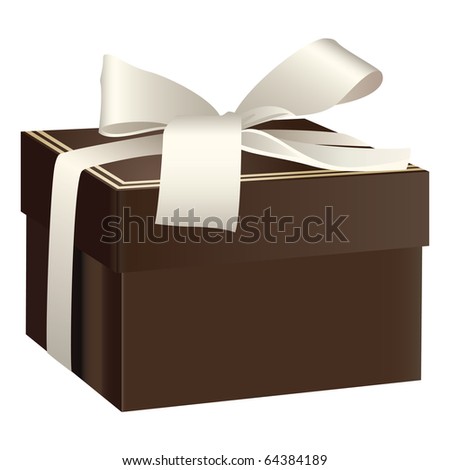 Brown gift box with white ribbon bow
