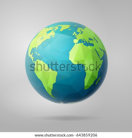Polygonal Planet Earth, western hemisphere, low poly vector illustration