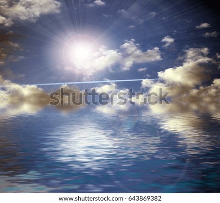 Reflection of a beautiful sunny sky in an ocean surface