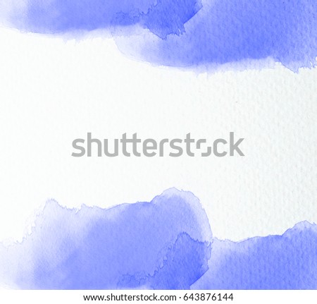 Abstract frame of blue  watercolor on white background.The color splashing on the paper.watercolor background by hand drawn.