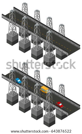 Iron bridge with cars illustration