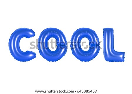 cool in english alphabet from dark blue balloons on a white background. holidays and education.