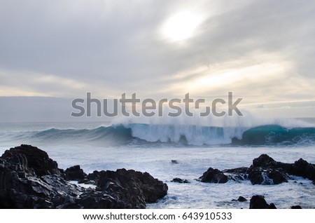 big waves of the ocean at sunset