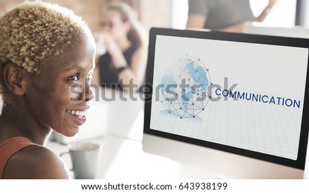 Woman working on computer network graphic overlay 