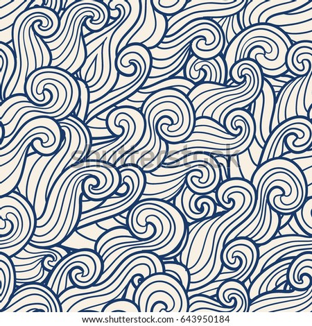 Seamless abstract pattern. Waves and spirals. Vector illustration. The swell on the sea. Ocean. 