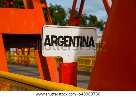 Road sign Argentina at bridge of Argentina-Paraguay border to pass