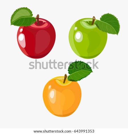 Vector illustration of apple isolated on white background. Abstract vector illustration logo for whole ripe fruit colors apple,with green stem leaf.