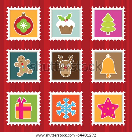collection of bright christmas stamps with motifs