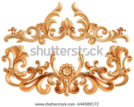 Gold ornament on a white background. Isolated. 3D illustration