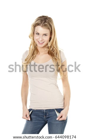 Cute attractive young blonde woman isolated on white background