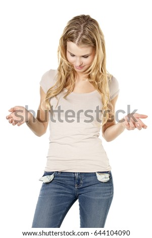 Cute attractive young blonde woman surprised isolated on white background