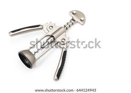 Metal wine corkscrew isolated on white background