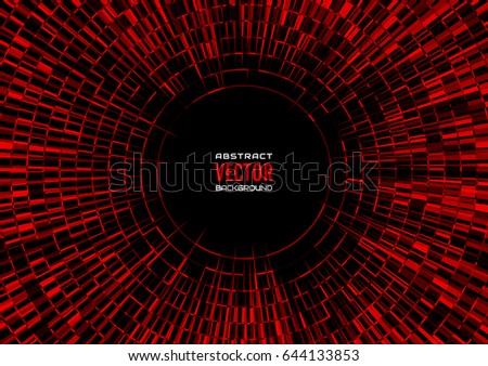 Horizontal geometric illustration of radial random abstract shapes. Red disco ball  background. Free space in the center for your text
