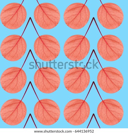 Seamless pattern of red leaves on a blue background