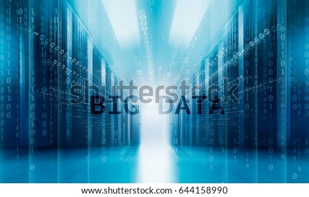 modern server room symmetry ranks supercomputers. Concept of big data pervades the servers of data center Royalty-Free Stock Photo #644158990