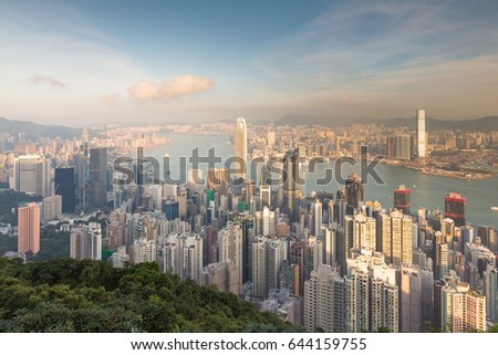 Hong Kong city downtown from The Peak Point of View, cityscape background