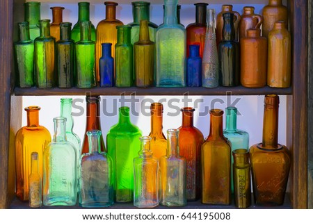 Old German bottles of colored glass