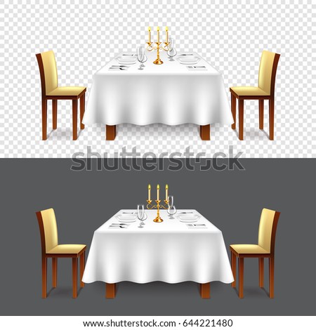 Luxury restaurant table for two realistic isolated vector