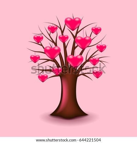 Tree with hearts isolated realistic vector illustration