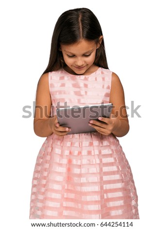 little student girl with tablet pc isolated