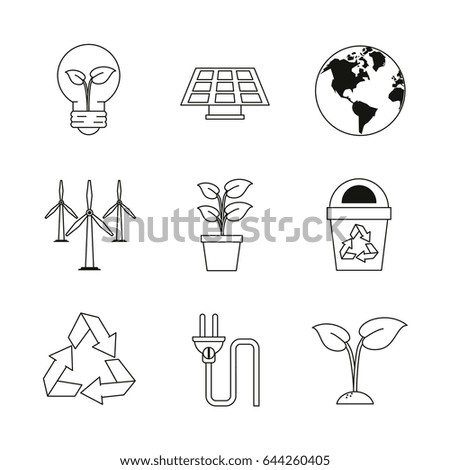 set ecology environment recycle conservation nature icons