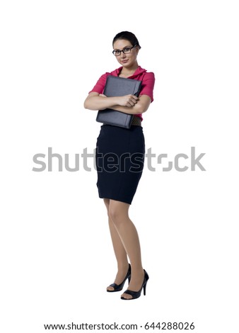 Middle aged mature business woman working; isolated on white background 
