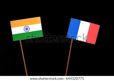Indian flag with French flag isolated on black background