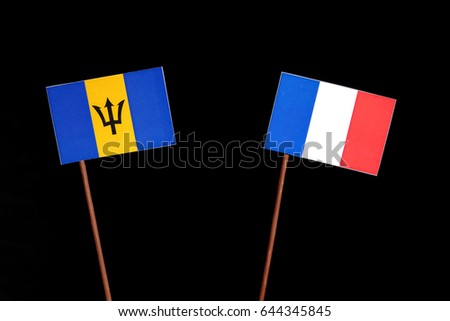 Barbados flag with French flag isolated on black background