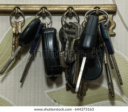 A bunch of keys on the wall.