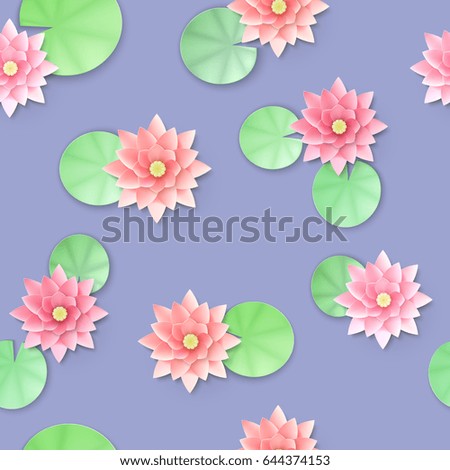Paper flower. Pink Lotus. Seamless pattern.Vector illustration