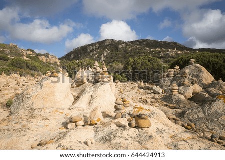 Zen balanced stones on a rural mountain in Sardinia, Italy