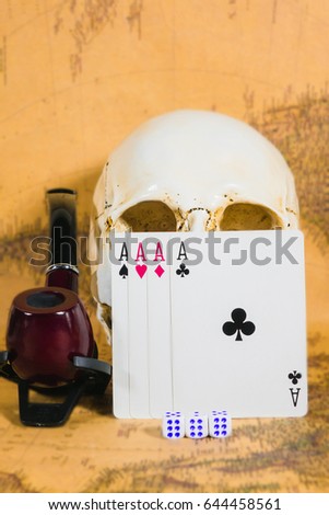 Skull map playing poker dice