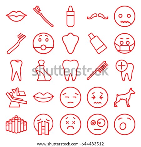 Mouth icons set. set of 25 mouth outline icons such as animal fang, dog, mustache, lipstick, lips, cream tube, toothbrush, tooth, tooth brush, love, dental care, dental chair