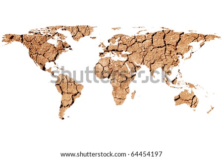 conceptual image of dried soil in flat world map