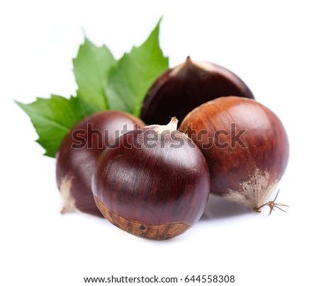 Chestnuts on white background. Royalty-Free Stock Photo #644558308