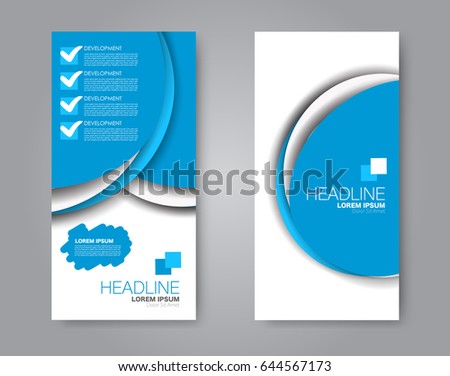 Vector flyer and leaflet design. Set of two side brochure templates. Vertical banners.  Blue color. Vector illustration.