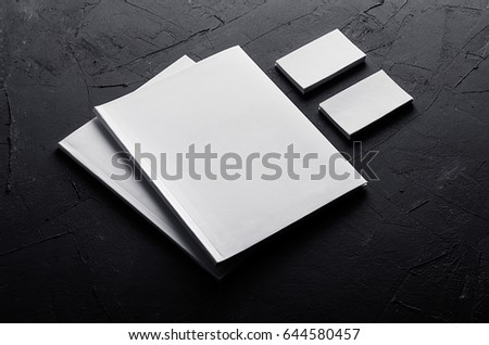 Corporate identity template, stationery on dark grey concrete texture. Mock up for branding, graphic designers presentations and portfolios.