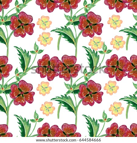 Flowers watercolor, hand painting, seamless pattern
