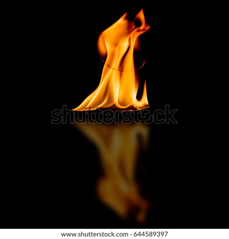 fire flames background with reflection   on a black