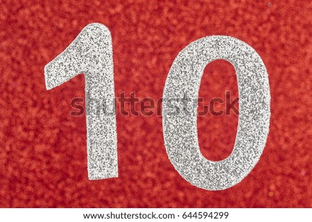 Number ten silver color over a red background. Anniversary. Horizontal