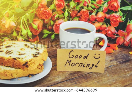 Coffee Rose And Good Morning Writing On Paper Images And