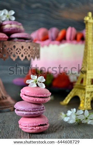 Beautiful Cake and French Macarons  (Macaroons)